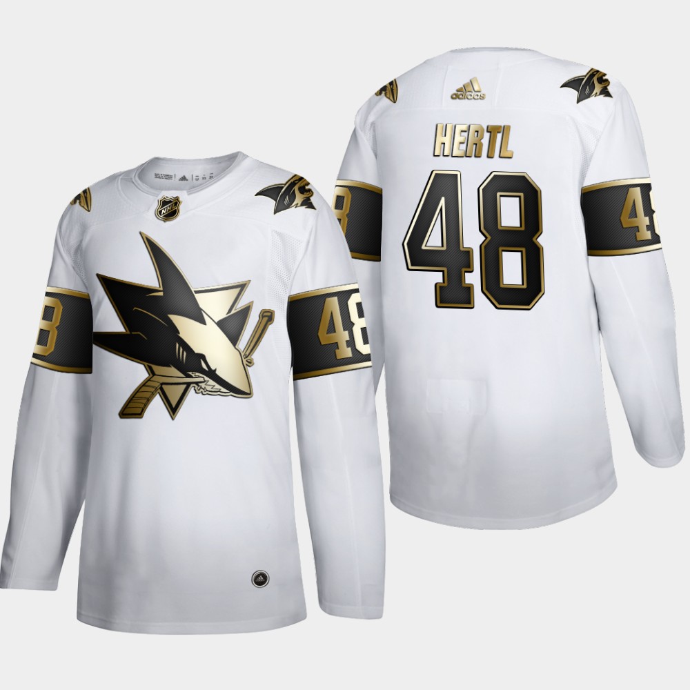 San Jose Sharks 48 Tomas Hertl Men Adidas White Golden Edition Limited Stitched NHL Jersey